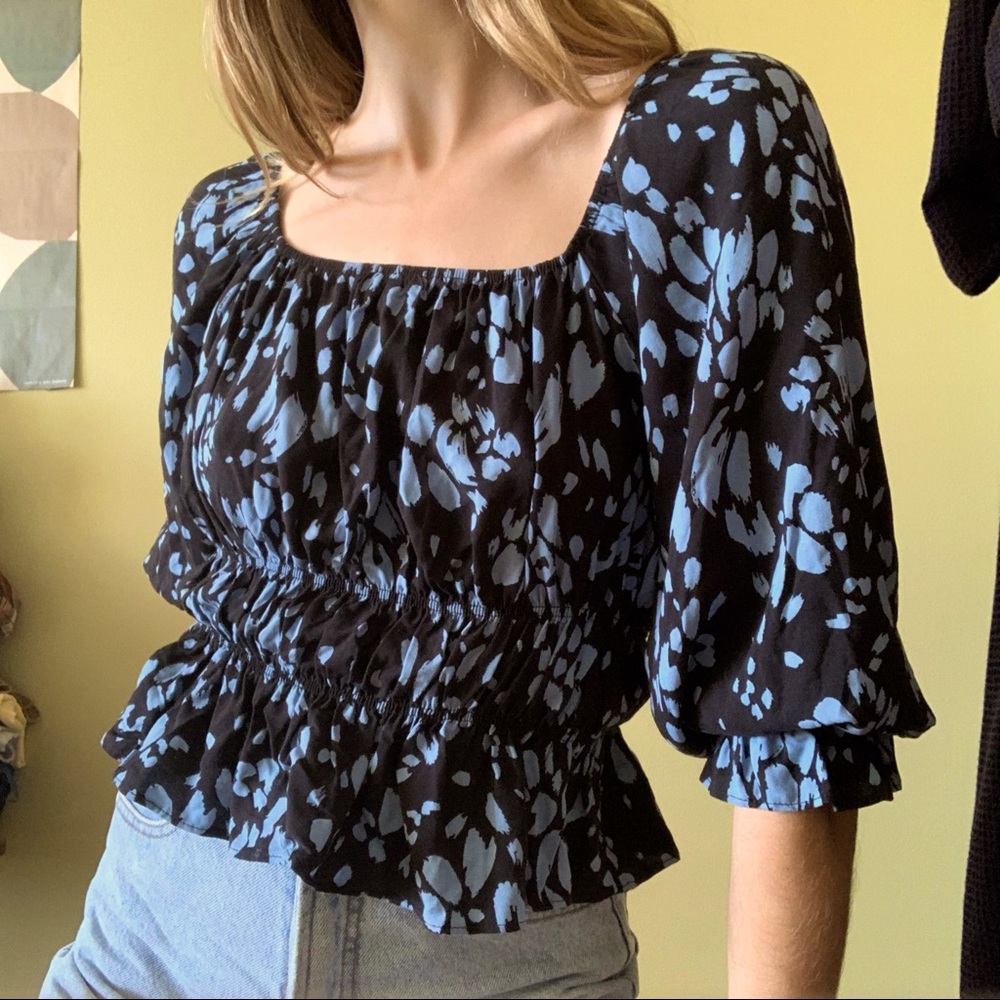 Nobody’s Child abstract splatter print puff sleeve off shoulder milkmaid top 4